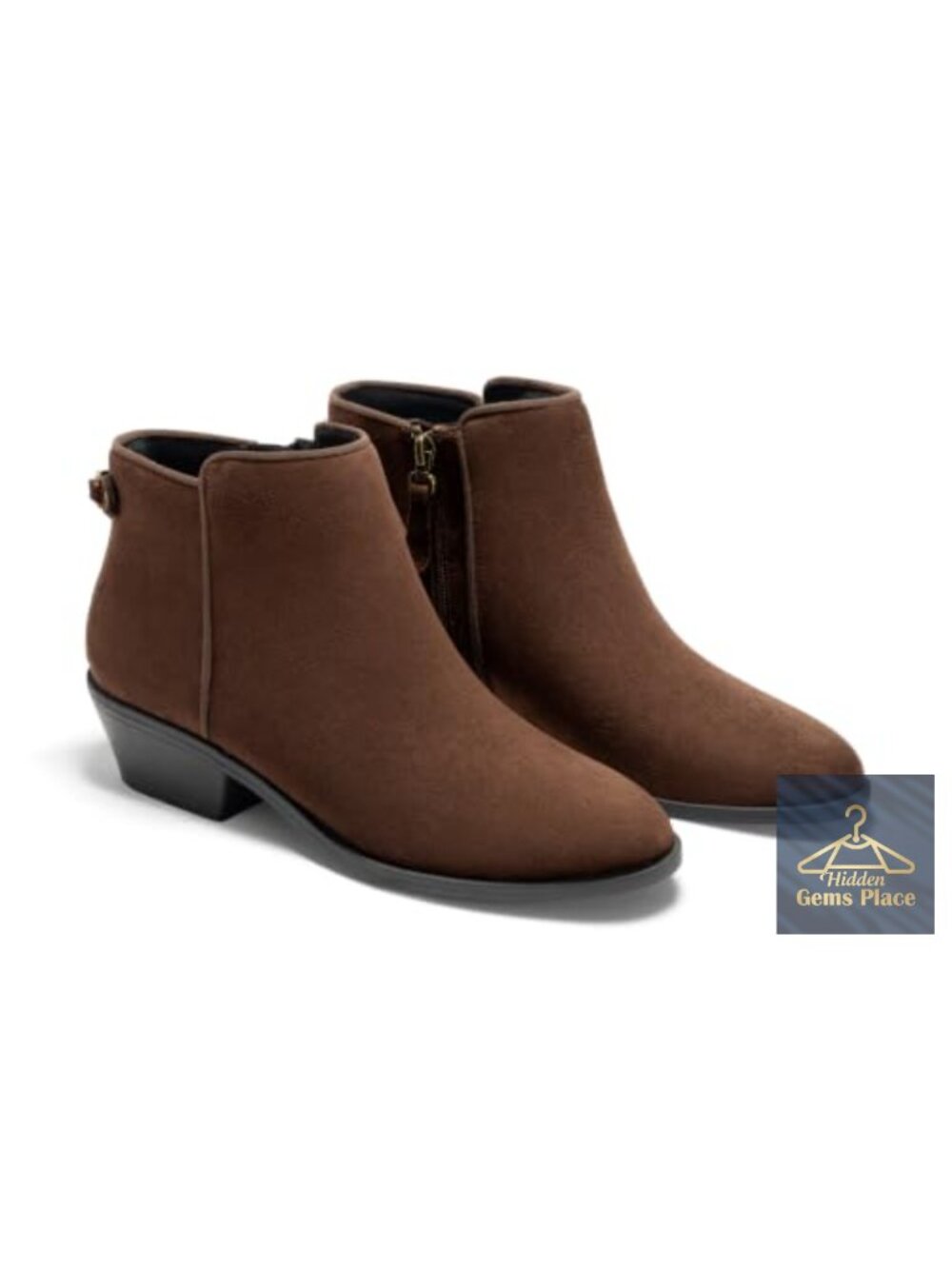 Chunky Low Heel Ankle Boots Side Zipper Faux Suede Women's Booties
